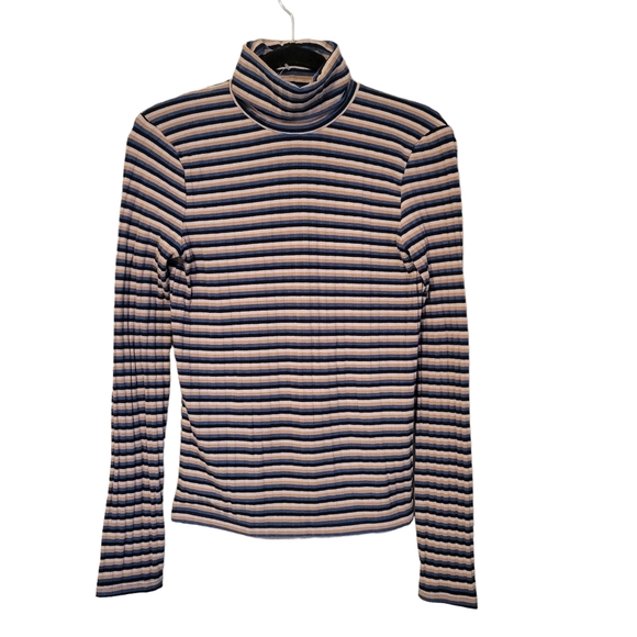 Madewell Ribbed Turtleneck Top in Stripe, Size Small - Picture 4 of 8
